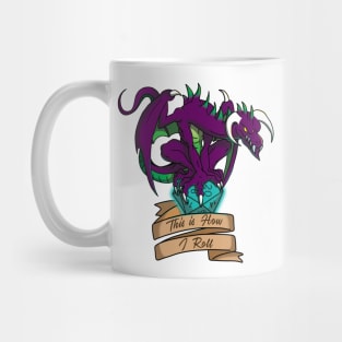 Purple Dragon with D20 die "This is How I Roll" Mug